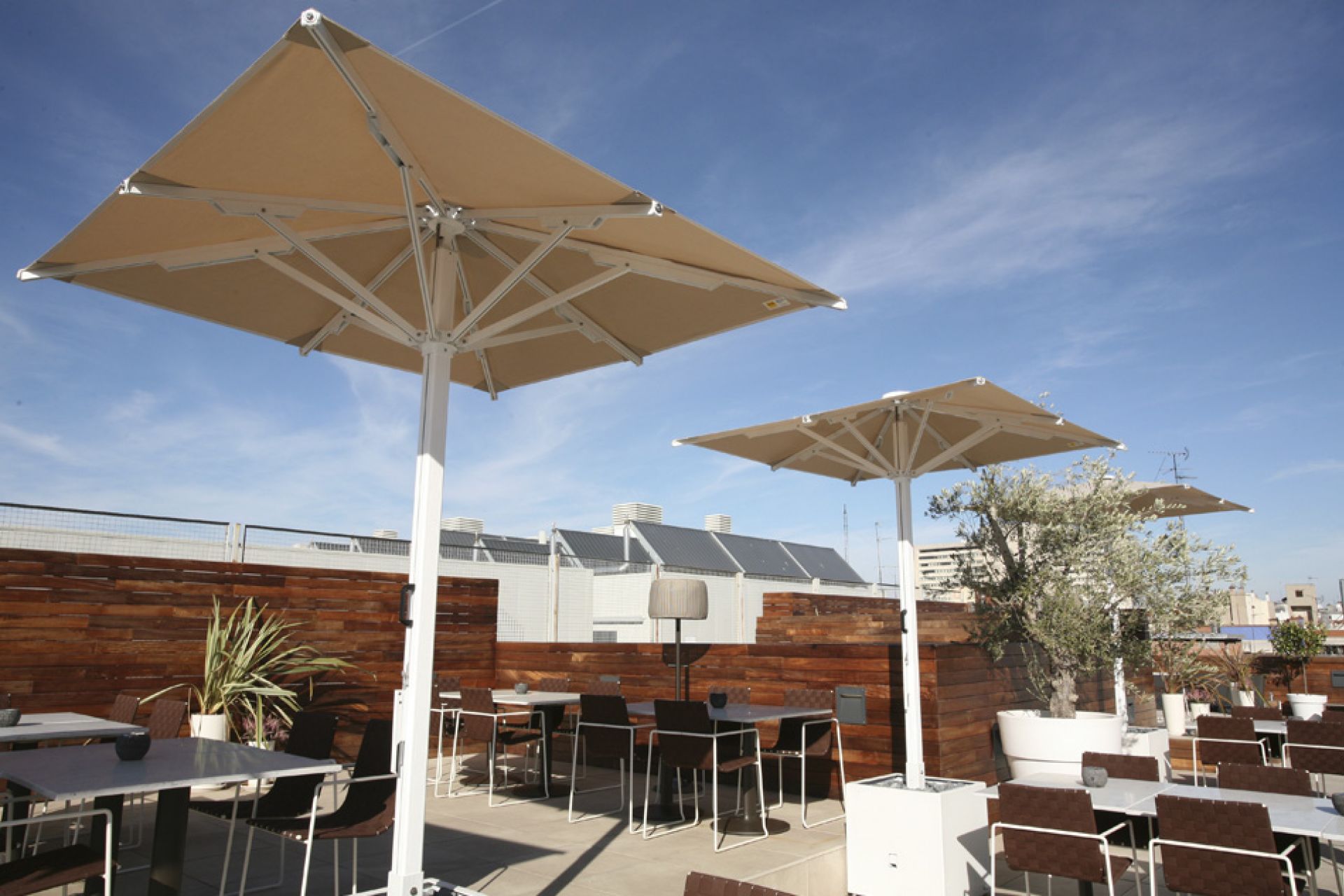 Indus parasols on the hotel terrace